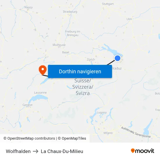 Wolfhalden to La Chaux-Du-Milieu map