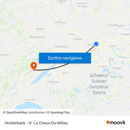 Holderbank to La Chaux-Du-Milieu map
