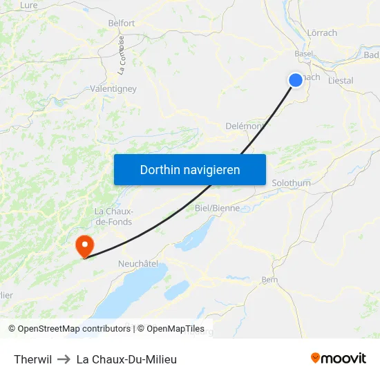 Therwil to La Chaux-Du-Milieu map
