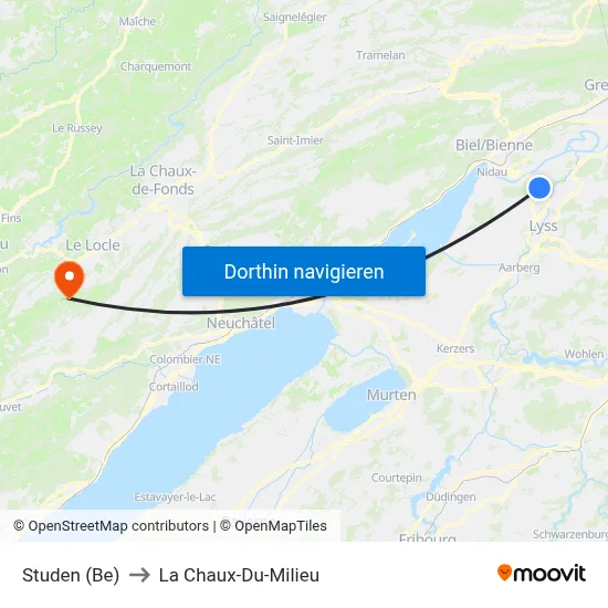 Studen (Be) to La Chaux-Du-Milieu map