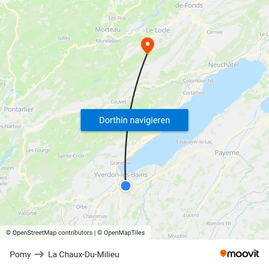 Pomy to La Chaux-Du-Milieu map