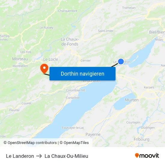 Le Landeron to La Chaux-Du-Milieu map