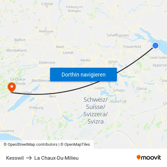 Kesswil to La Chaux-Du-Milieu map