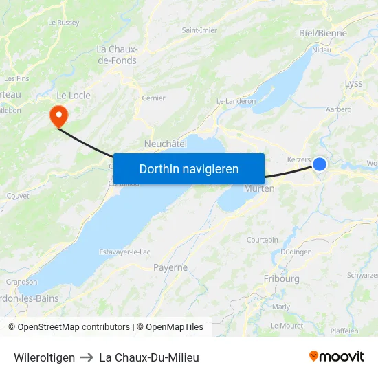 Wileroltigen to La Chaux-Du-Milieu map