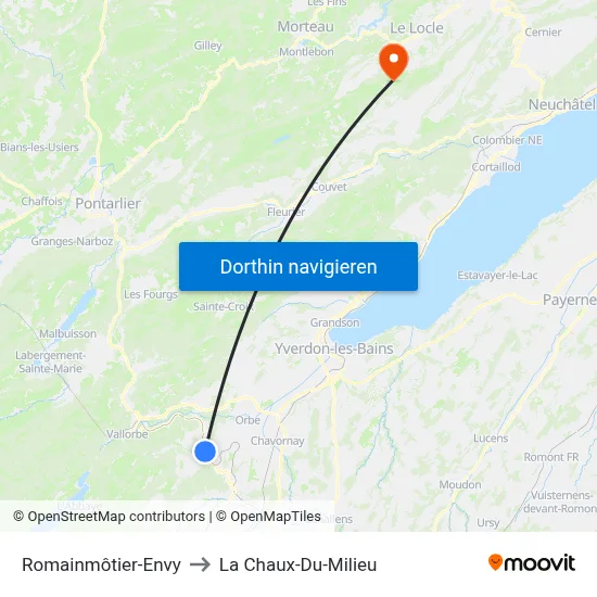 Romainmôtier-Envy to La Chaux-Du-Milieu map