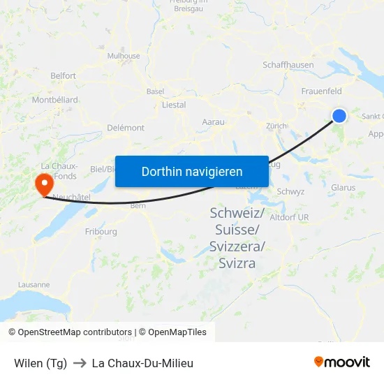 Wilen (Tg) to La Chaux-Du-Milieu map