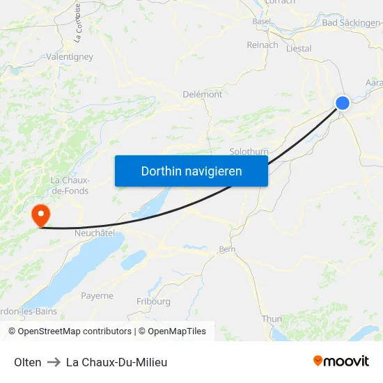 Olten to La Chaux-Du-Milieu map