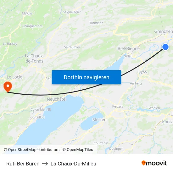 Rüti Bei Büren to La Chaux-Du-Milieu map