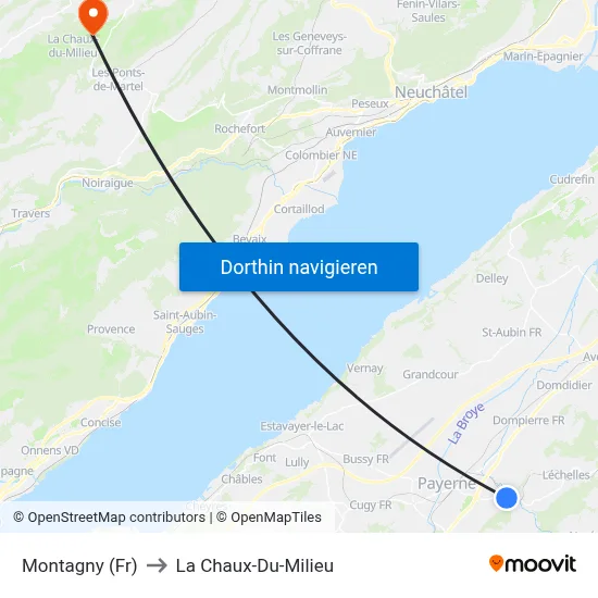 Montagny (Fr) to La Chaux-Du-Milieu map