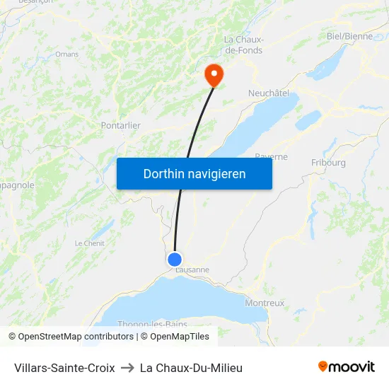 Villars-Sainte-Croix to La Chaux-Du-Milieu map