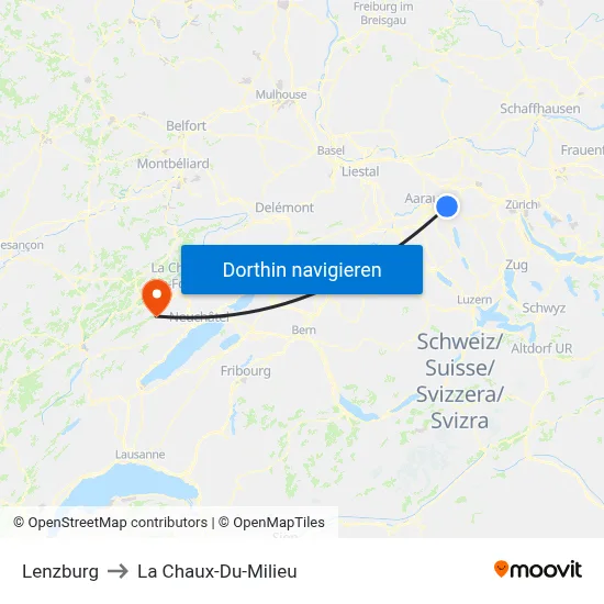 Lenzburg to La Chaux-Du-Milieu map