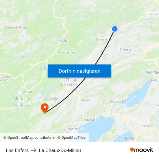Les Enfers to La Chaux-Du-Milieu map