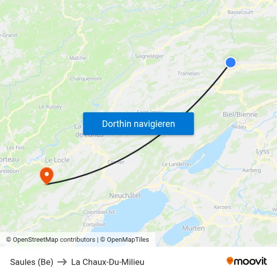 Saules (Be) to La Chaux-Du-Milieu map