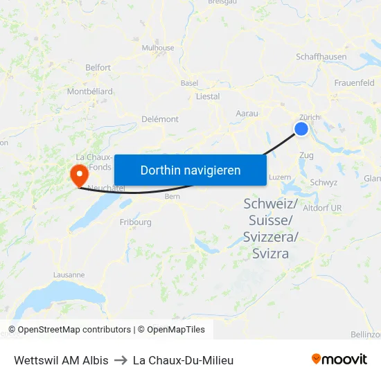 Wettswil AM Albis to La Chaux-Du-Milieu map