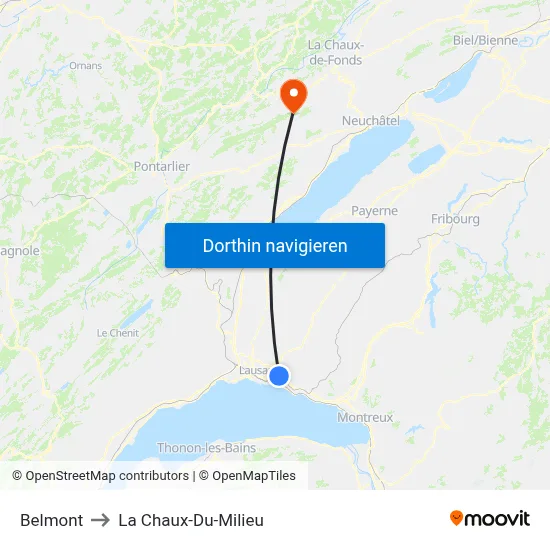 Belmont to La Chaux-Du-Milieu map