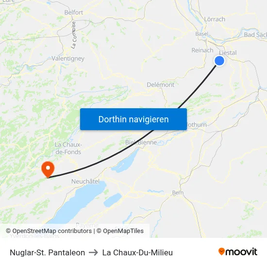 Nuglar-St. Pantaleon to La Chaux-Du-Milieu map
