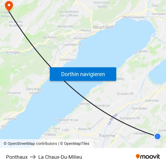 Ponthaux to La Chaux-Du-Milieu map