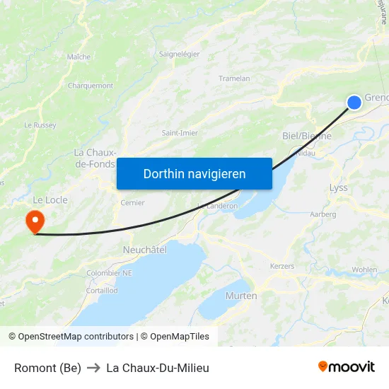 Romont (Be) to La Chaux-Du-Milieu map