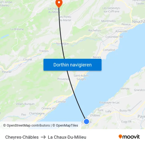 Cheyres-Châbles to La Chaux-Du-Milieu map