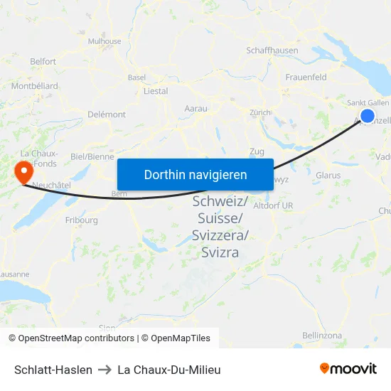 Schlatt-Haslen to La Chaux-Du-Milieu map