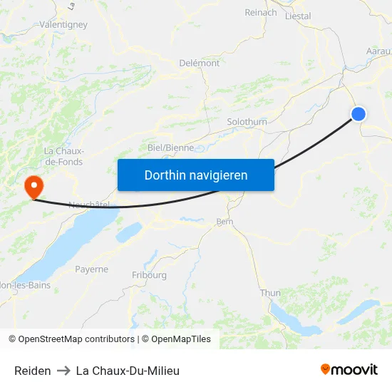 Reiden to La Chaux-Du-Milieu map