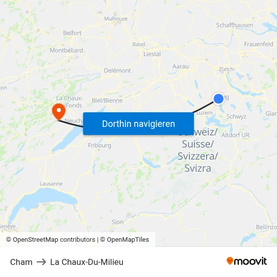 Cham to La Chaux-Du-Milieu map