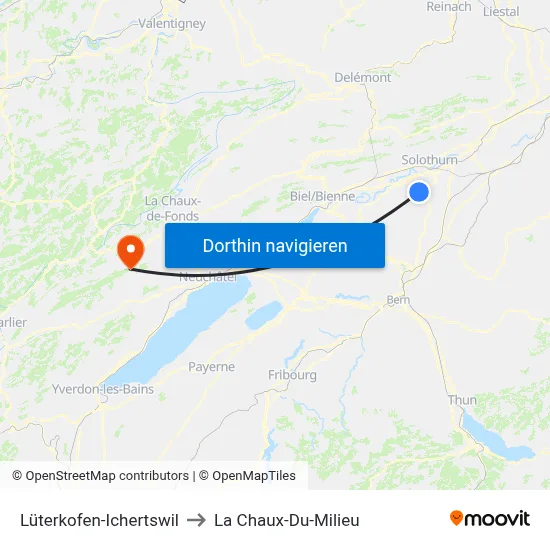 Lüterkofen-Ichertswil to La Chaux-Du-Milieu map