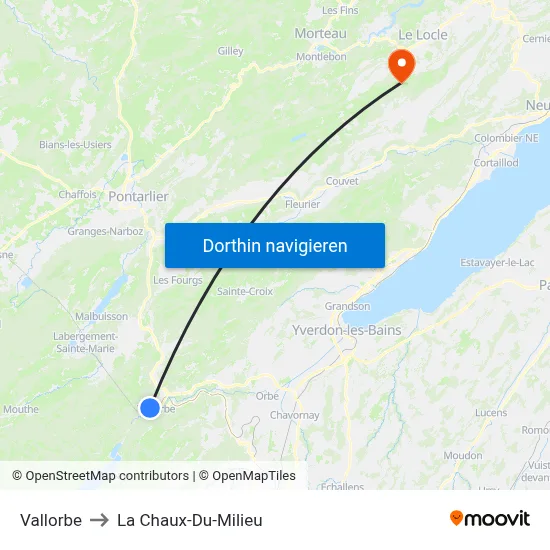 Vallorbe to La Chaux-Du-Milieu map