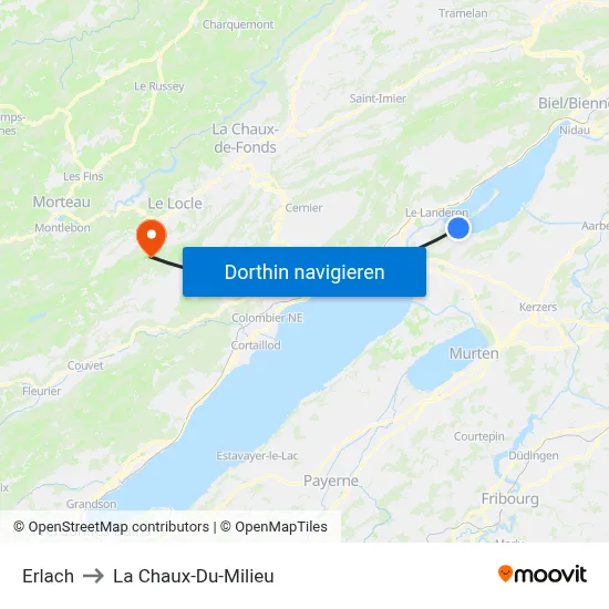 Erlach to La Chaux-Du-Milieu map