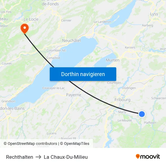 Rechthalten to La Chaux-Du-Milieu map