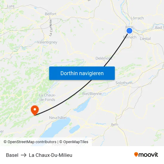 Basel to La Chaux-Du-Milieu map