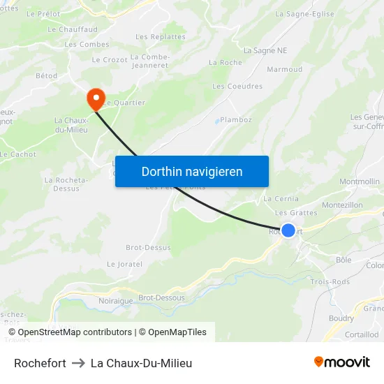 Rochefort to La Chaux-Du-Milieu map