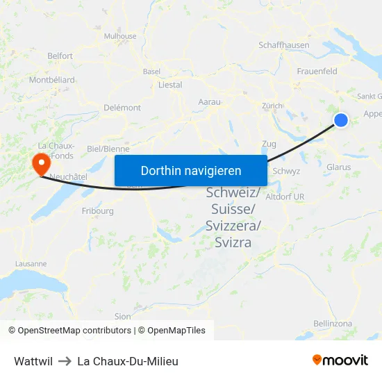 Wattwil to La Chaux-Du-Milieu map