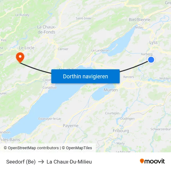 Seedorf (Be) to La Chaux-Du-Milieu map