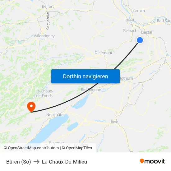 Büren (So) to La Chaux-Du-Milieu map