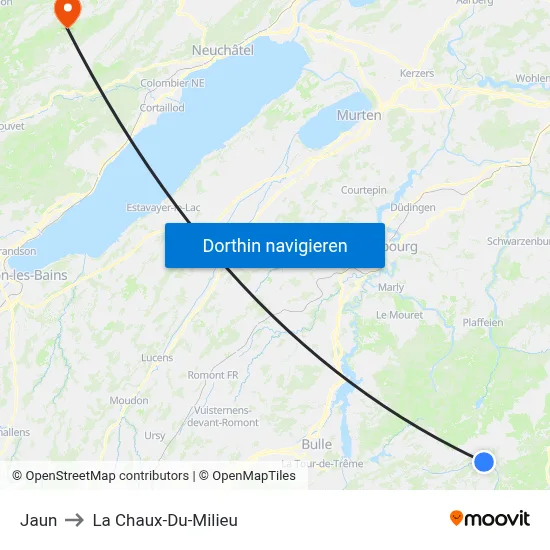 Jaun to La Chaux-Du-Milieu map