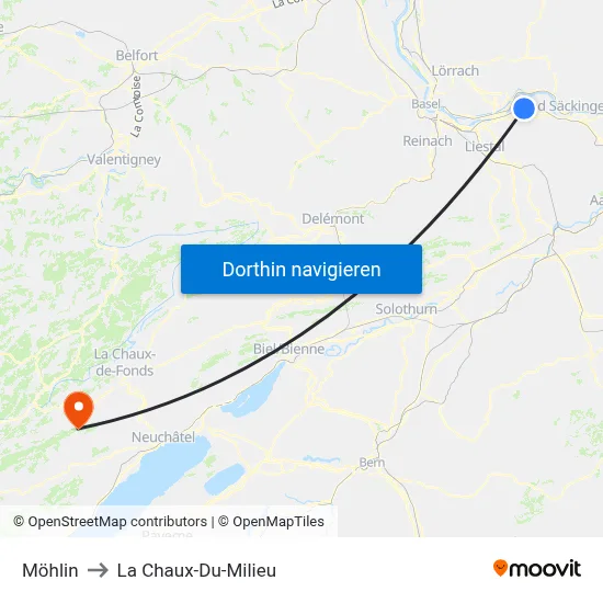 Möhlin to La Chaux-Du-Milieu map