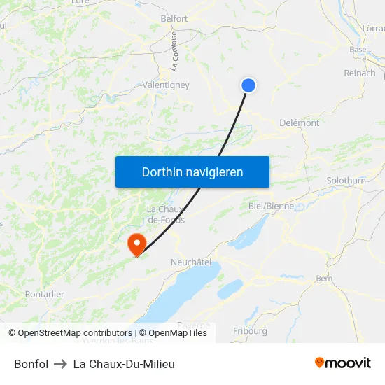 Bonfol to La Chaux-Du-Milieu map