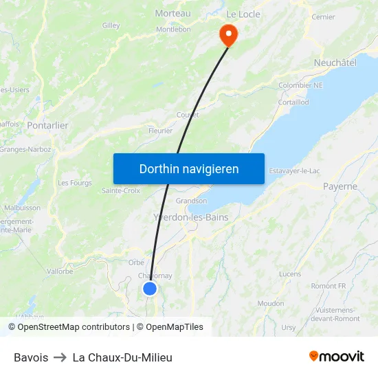 Bavois to La Chaux-Du-Milieu map