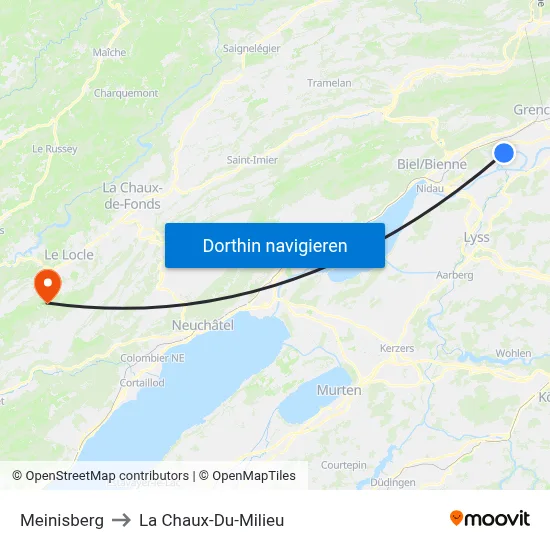 Meinisberg to La Chaux-Du-Milieu map