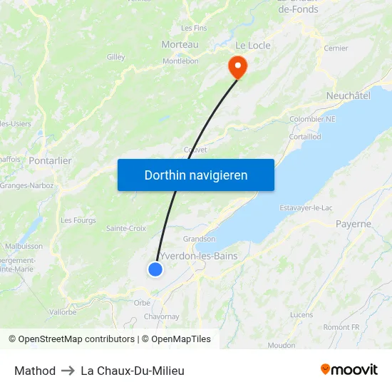 Mathod to La Chaux-Du-Milieu map