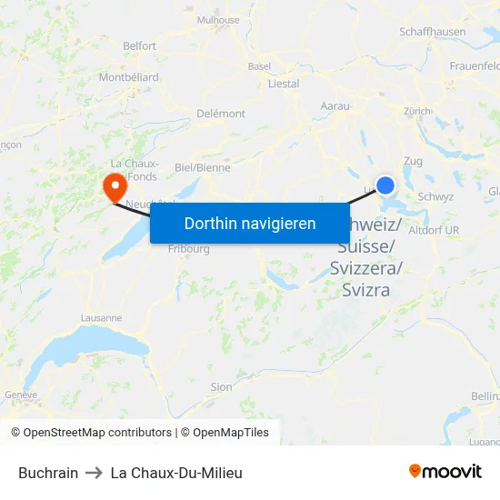 Buchrain to La Chaux-Du-Milieu map