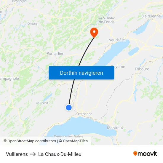 Vullierens to La Chaux-Du-Milieu map