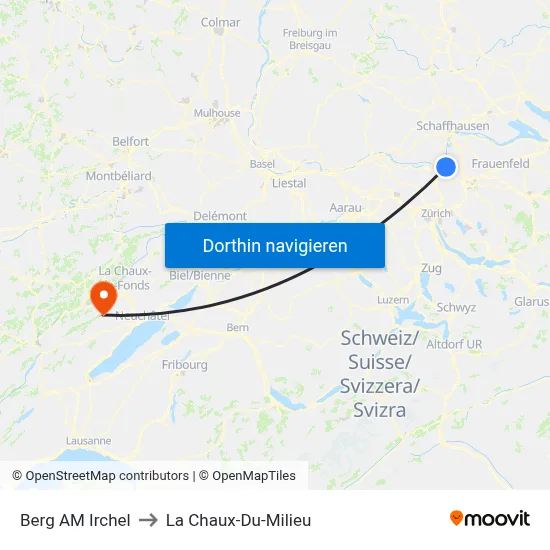 Berg AM Irchel to La Chaux-Du-Milieu map