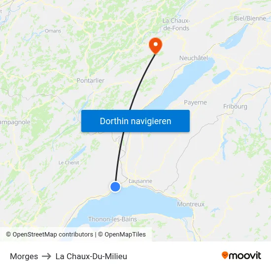 Morges to La Chaux-Du-Milieu map