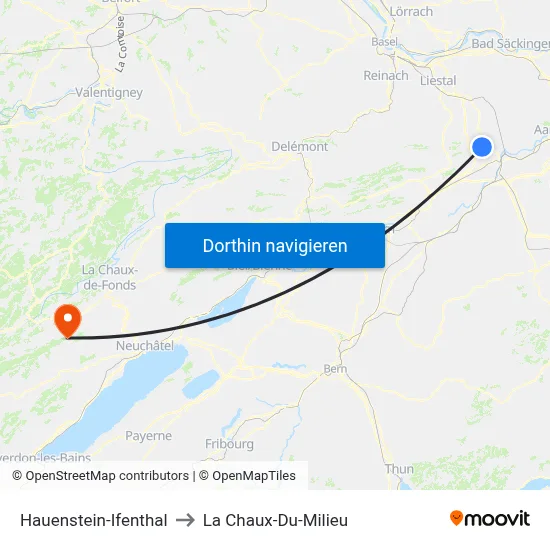 Hauenstein-Ifenthal to La Chaux-Du-Milieu map