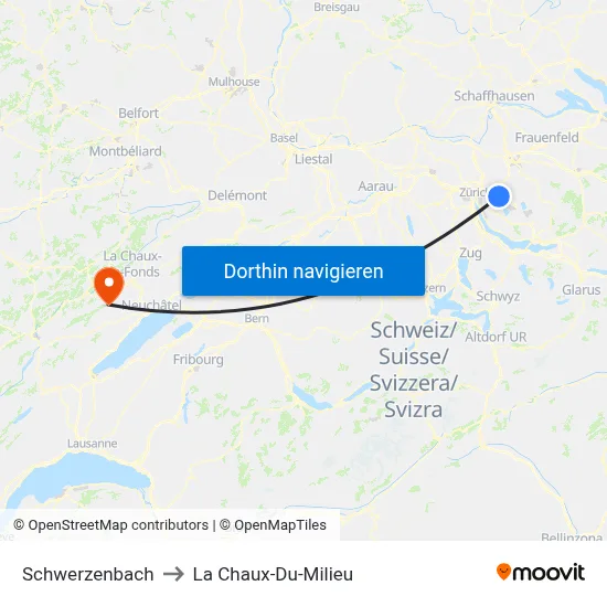 Schwerzenbach to La Chaux-Du-Milieu map