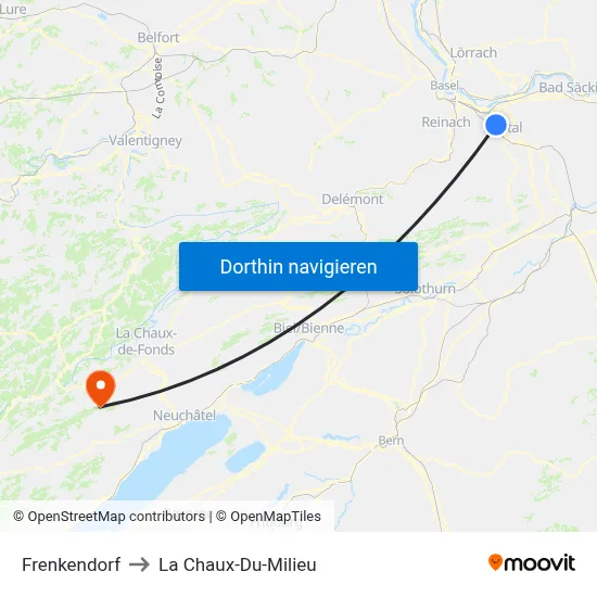 Frenkendorf to La Chaux-Du-Milieu map