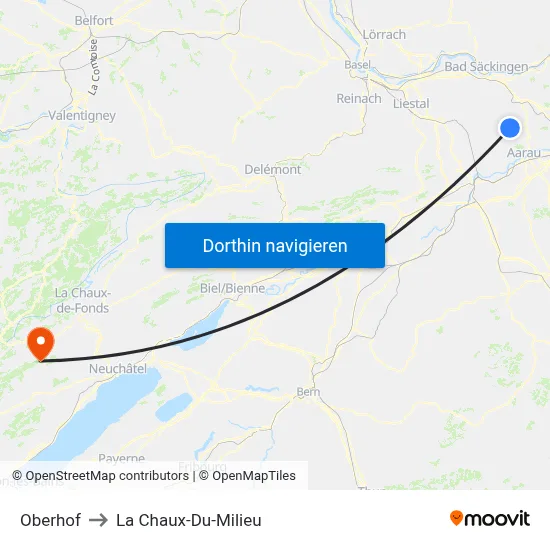 Oberhof to La Chaux-Du-Milieu map