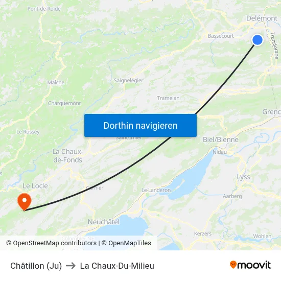 Châtillon (Ju) to La Chaux-Du-Milieu map